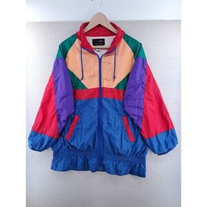 VTG 90s Jacket Womens Large Colorblock Track Windbreaker Hip Hop Nylon